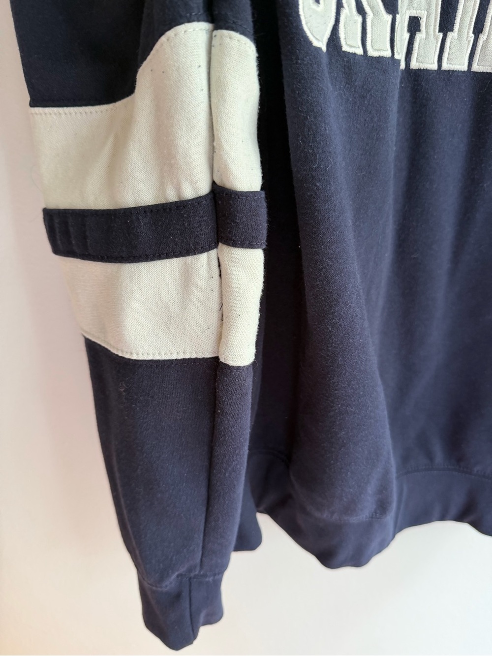 OKLAHOMA Navy Crewneck Sweater with White Stripes - Picture 5 of 5